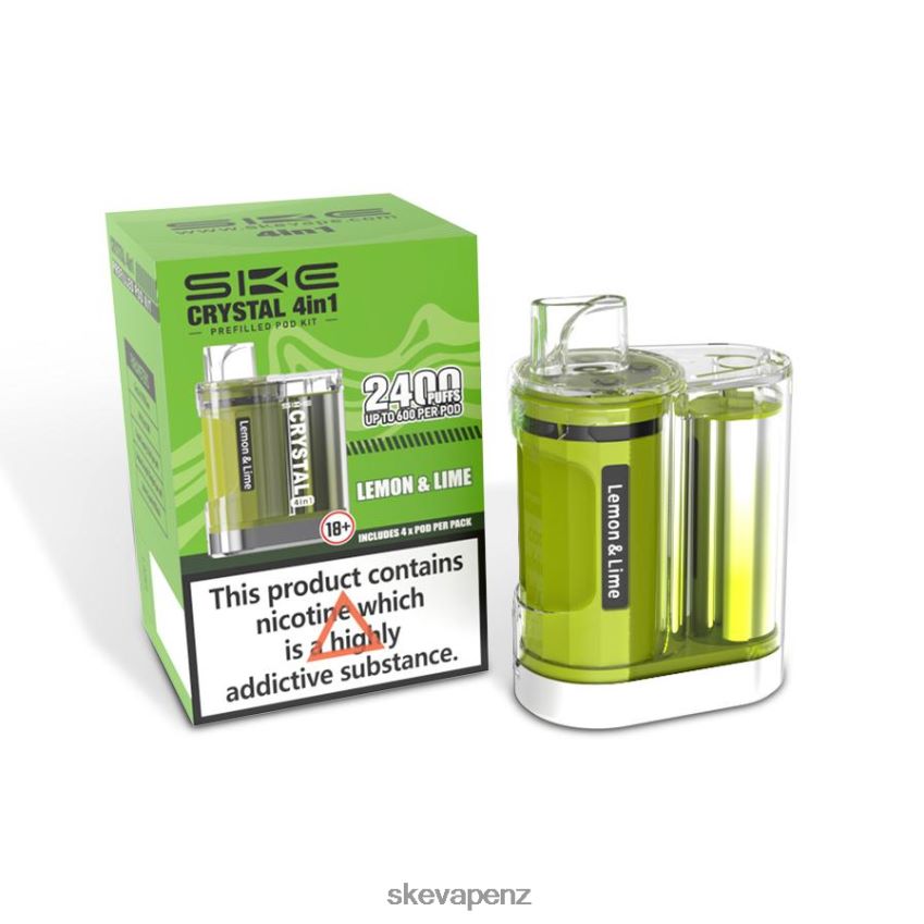 SKE Vape Refills - SKE Crystal 2400 4 in 1 Pod Kit Lemon & Lime X820BT8